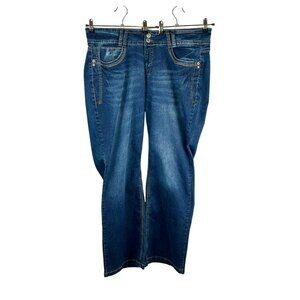 Wallflower Boot Cut Flare Denim Jeans Women Plus 22 Dark Blue Wash Bling Pockets